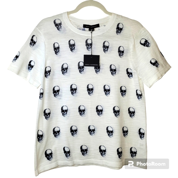 SKULL CASHMERE SUSIE TOP, Cotton, Skull Tee, White/Navy, Small, NWT - Picture 3 of 13
